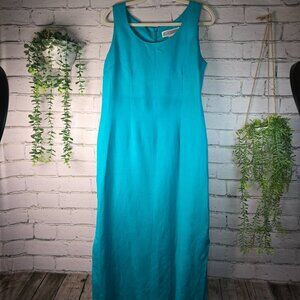 JESSICA HOWARD LINEN BLEND BRIGHT BLUE SLEEVELESS MAXI DRESS WOMENS SIZE 12